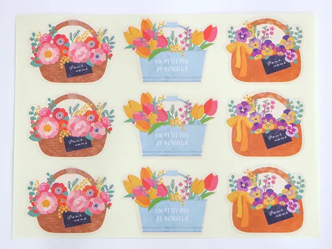 Französischer Stil Beschichtetes Papier Selbstklebend Blumenkorb Aufkleber Basteln Etiketten Geschenkverpackung Backen Deko Aufkleberbogen