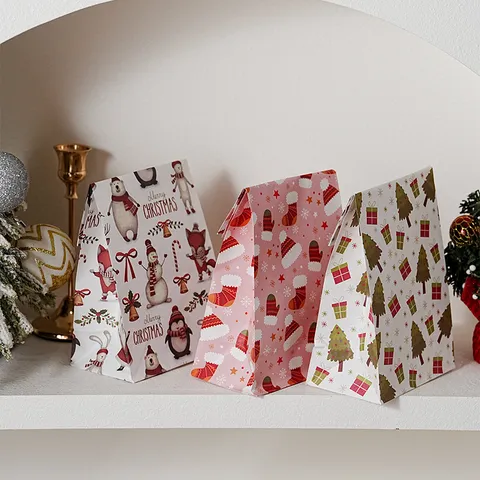 Weihnachten Cartoon Papier Geschenktüte Flache Offene Süßigkeiten Verpackungstasche Urlaub Party Plätzchen Apfel Bevorzugung Tasche Für Neujahrsfeier