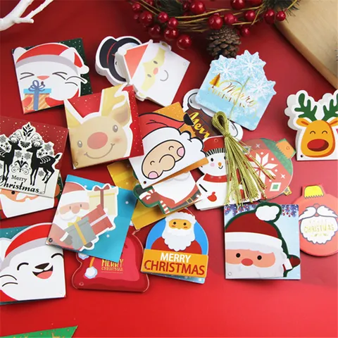 Mini Cartone Animato Biglietti di Auguri Appendere Natale Set Multicolore Sagomati Carta Babbo Natale Pupazzo di Neve Cartellini Biglietti Invito Con Cordoncino Metallico Festa