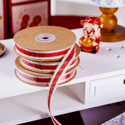 Vintage Natural Hemp Striped Braided Ribbon Tape Red And White Twine String For Christmas New Year Gift Packing DIY Craft