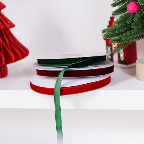 Festive Velvet Ribbon Flocked Single Sided Decorative Trim For Christmas New Year Gift Box Packaging Sealing DIY Craft Wrap Ribbon