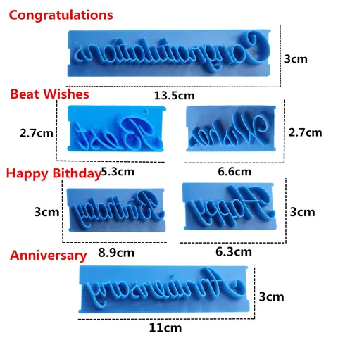 Plastic Happy Birthday Alphabet Impression Stamp Cake Mold Script Scripting Font Letter Embosser Decorating Tool For DIY Baking Biscuit Fondant Paste Craft