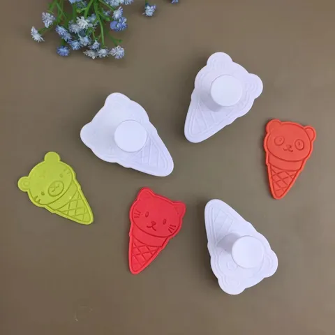Cute Cartoon Animal Ice Cream Cone Plastic Cookie Mold Set Three-Dimensional Spring Press Biscuit Cutters Cake Decorating Baking Embosser Tools For Home Kitchen