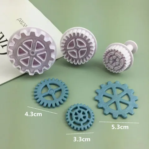Plastic Gear Fondant Cake Decorating Mold Set Spring Loaded Press Biscuit Cookie Cutter DIY Bakeware Embossing Baking Molds