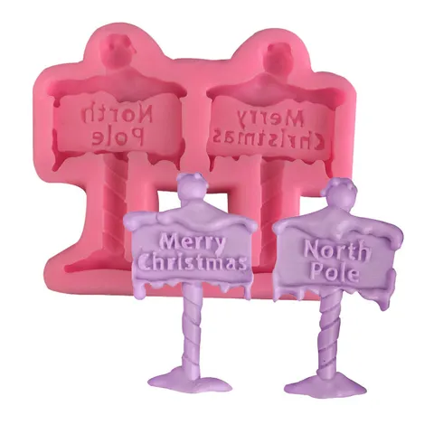 Molde de Silicona de Señal de Tráfico de Navidad Herramienta de Decoración de Pasteles de Fondant Tablero Direccional Polo Nord Feliz Navidad Molde de Chocolate