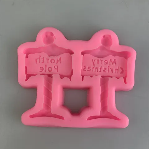 Molde de Silicona de Señal de Tráfico de Navidad Herramienta de Decoración de Pasteles de Fondant Tablero Direccional Polo Nord Feliz Navidad Molde de Chocolate