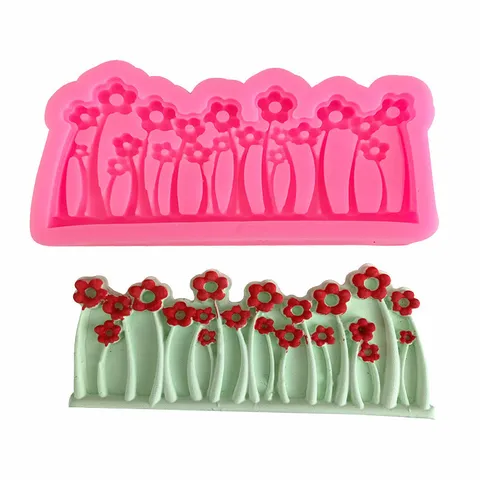 Silicone Flower Grass Mold For Cake Decoration Clay Resin Chocolate Craft Mold Flower Cluster Bush Border Design DIY Baking Tools