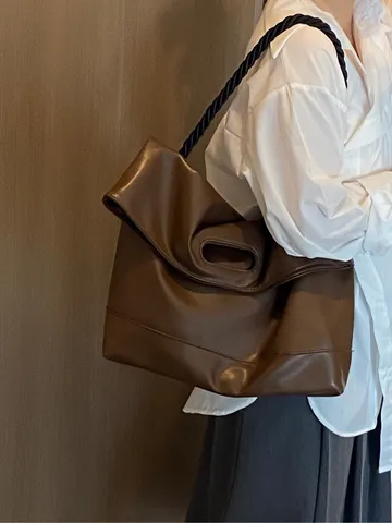Cabas Grande Capacité pour Femmes Automne Hiver Simple Commutateur en Cuir PU Souple Sac Bandoulière