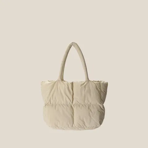 Women Down Cloud Tote Bag Large Capacity Puffy Padded Shoulder Bag Solid Color Casual Lightweight Commuter Bag
