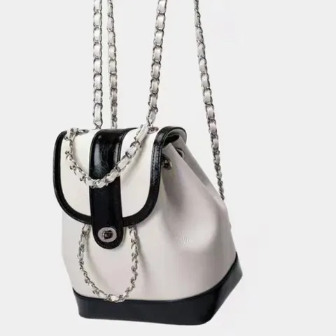 Korean Style PU Leather Flap Chain Backpack Fashion Casual Colorblock Women Bookbag