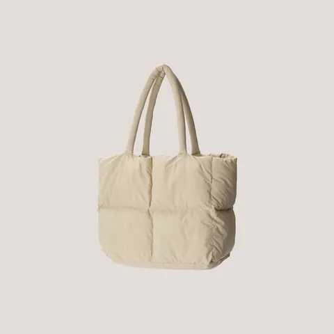 Women Down Cloud Tote Bag Large Capacity Puffy Padded Shoulder Bag Solid Color Casual Lightweight Commuter Bag