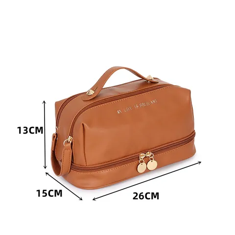 Large Capacity PU Makeup Bag Waterproof Travel Toiletry Organizer Multi-Layer Cosmetic Pouch Urban Minimalist Women Storage Bag