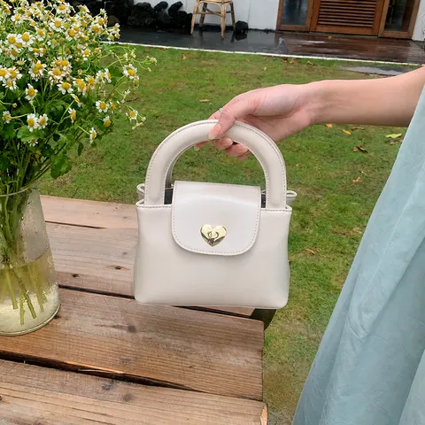 Minimalist PU Leather Top Handle Bag Fashion Small Square Shoulder Crossbody Bag With Heart Lock For Women Daily