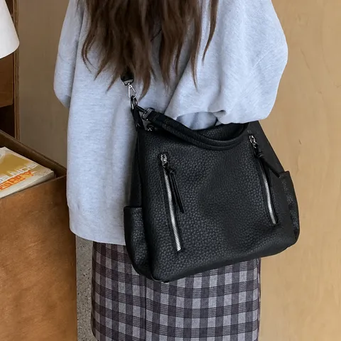 Retro Fashion PU Leather Tote Bag Large Capacity Casual Shoulder Underarm Bag Commuter Handbag For Women