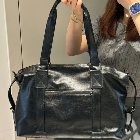 Vintage Retro PU Leather Tote Bag Large Capacity Casual Travel Handbag Commuter Shoulder Bag For Women