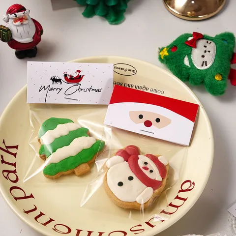 Cute Christmas Paper Header Cards Cartoon Santa Claus Sleigh Printed Dessert Cookie Biscuit Packaging Topper Decoration For Holiday Party Craft Bag
