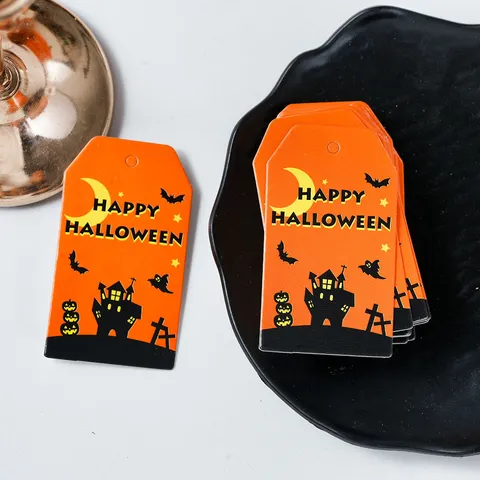Halloween Pumpkin Ghost Paper Gift Tags Cartoon Castle Bat Festive Message Cards Printed Holiday Label Hanging Ornaments Decoration For Party Home Gift Wrap