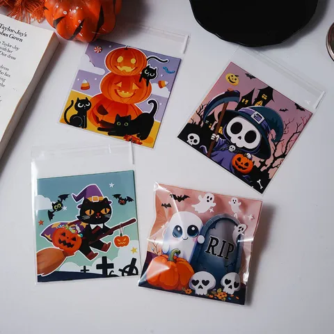 Sacchetto Autosigillante a Cartoni Animati di Halloween in Plastica per Biscotti Caramelle Regalo per Festa