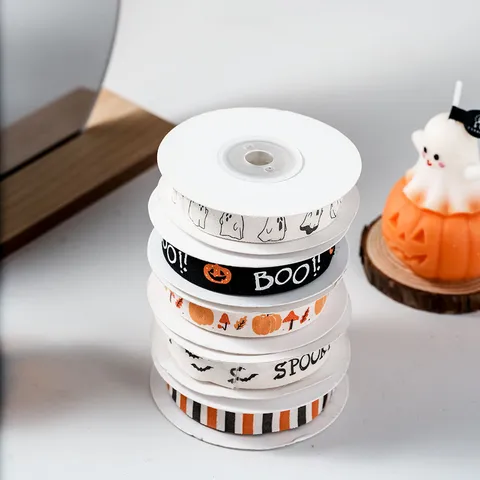 Halloween Printed Cotton Ribbon Ghost Pumpkin Bat Decorative Webbing For Gift Wrapping Craft Festive DIY Party Ornament