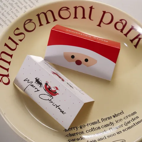 Cute Christmas Paper Header Cards Cartoon Santa Claus Sleigh Printed Dessert Cookie Biscuit Packaging Topper Decoration For Holiday Party Craft Bag