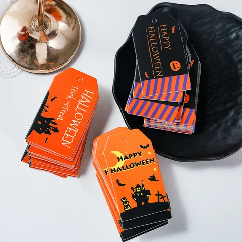 Halloween Pumpkin Ghost Paper Gift Tags Cartoon Castle Bat Festive Message Cards Printed Holiday Label Hanging Ornaments Decoration For Party Home Gift Wrap