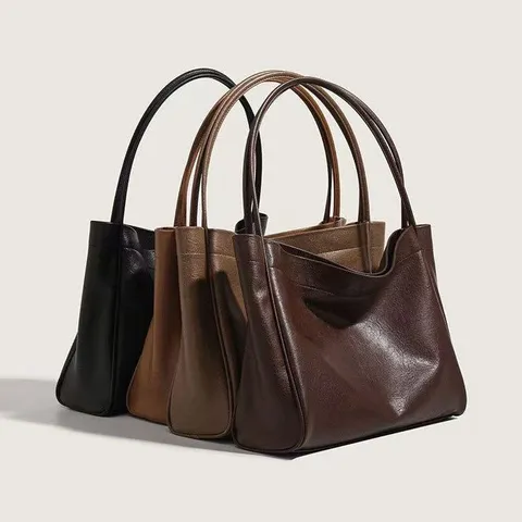 Women Large Capacity Tote Bag PU Leather Retro Shoulder Bag Casual Commuting Underarm Bag With Mother Daughter Pouch