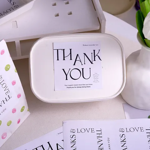 Square Art Paper Color Printed Sealing Stickers Minimalist Modern Thank You Slogans Decor Label For DIY Gift Bakery Packaging