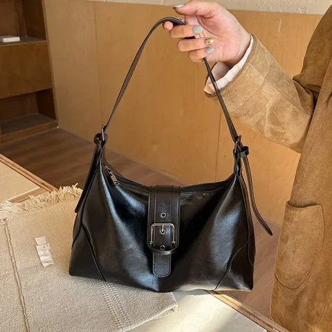 Retro PU Leather Underarm Bag For Women Vintage Chic Solid Color Shoulder Hobo Bag Casual Commuter Handbag