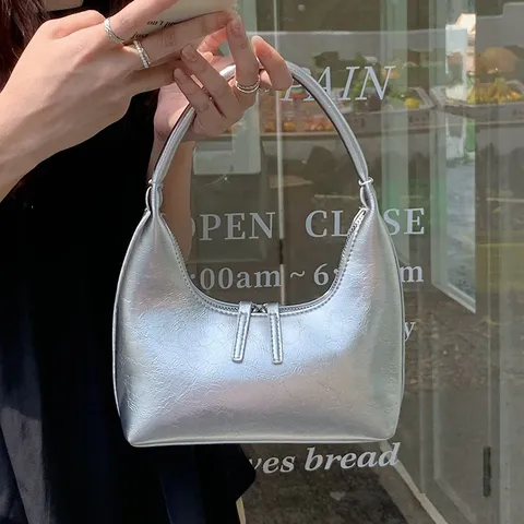 Korean Niche Ins Style Crescent Underarm Bag Trendy Glossy Soft Leather Handbag Simple Commuter Women Shoulder Bag