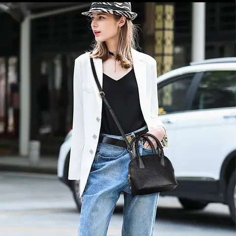 Women Fashion Shell Bag PU Leather Solid Color Top Handle Crossbody Bag Casual Daily Purse Handbag For Women
