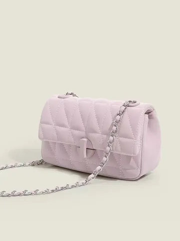 Women Quilted Chain Crossbody Bag Vintage Pu Leather Small Square Shoulder Bag Casual Commuting Flap Handbag