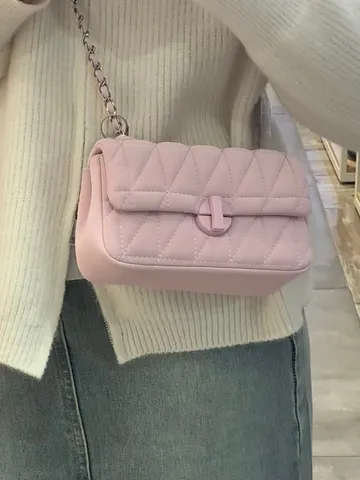 Women Quilted Chain Crossbody Bag Vintage Pu Leather Small Square Shoulder Bag Casual Commuting Flap Handbag