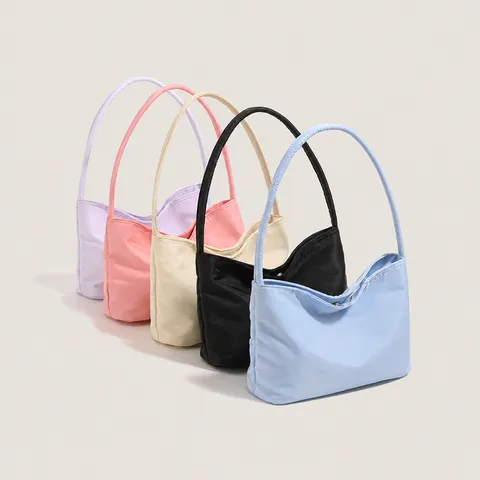 Minimalist Nylon Underarm Bag Solid Color Letter Embroidery Shoulder Bag Casual Daily Commute Handbag For Women