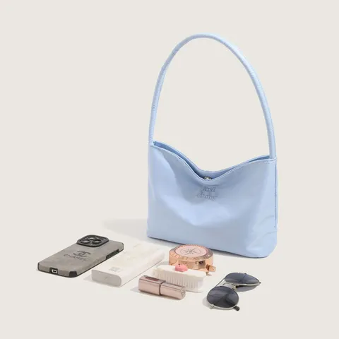 Minimalist Nylon Underarm Bag Solid Color Letter Embroidery Shoulder Bag Casual Daily Commute Handbag For Women