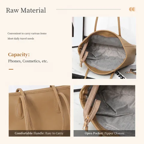 Women Large Capacity Tote Bag Retro PU Leather Shoulder Handbag Casual Commuter Bag With Zipper Closure