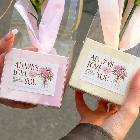 Étiquettes de Scellage d'Emballage Cadeau Bouquet de Fleurs Carré Cœur Style Ins Autocollants Décoratifs en Papier Couché pour Fêtes Mariage