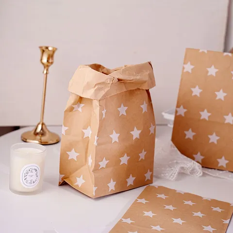 Minimalist Kraft Paper Bag Star Pattern Large Capacity Bakery Packaging Bag Gift Pouches Treat Storage Pack Bag Organizers