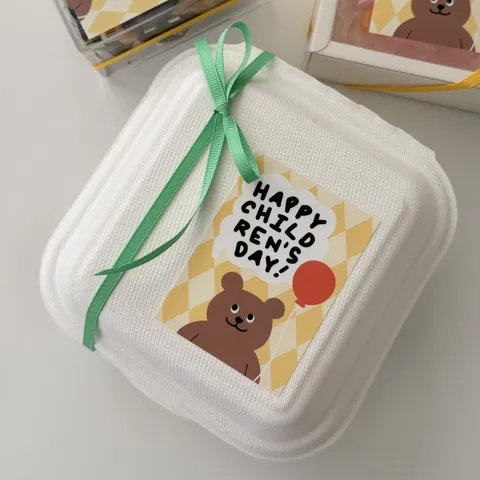 Süßer Cartoon Bär Muster Siegelaufkleber Selbstklebende Rechteck Geschenk Verpackung Etiketten Farbig Bedruckt Aufkleber Für Kinder Geburtstag Party Bäckerei Box Dekoration