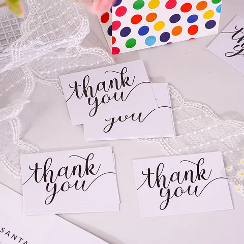 Minimalist White Kraft Paper Thank You Gift Tags Modern Printed Message Cards For Wedding Birthday Holiday Party Decoration