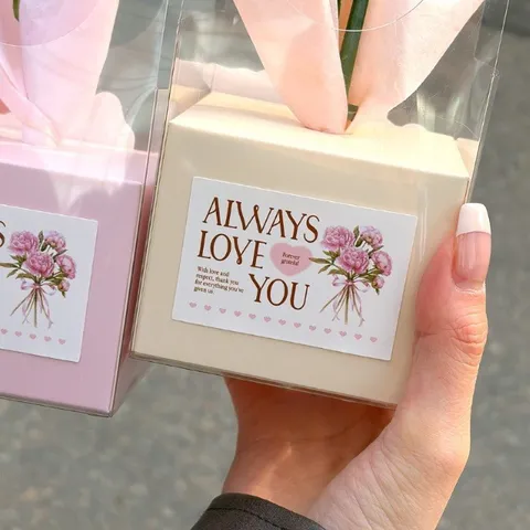 Étiquettes de Scellage d'Emballage Cadeau Bouquet de Fleurs Carré Cœur Style Ins Autocollants Décoratifs en Papier Couché pour Fêtes Mariage