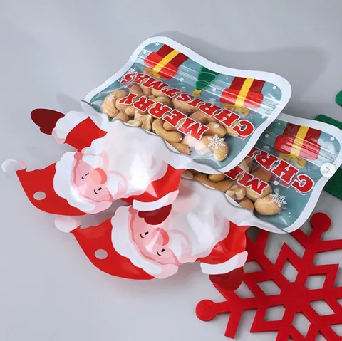 Sacchetti Regalo Appesi di Natale Cartone Animato Babbo Natale Pupazzo di Neve Sacchetti di Plastica Autosigillanti per Caramelle Imballaggio