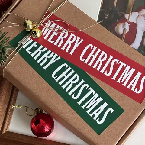 Christmas Rectangular Sealing Stickers Merry Christmas Paper Labels For Gift Box Packaging Decoration Party Supplies