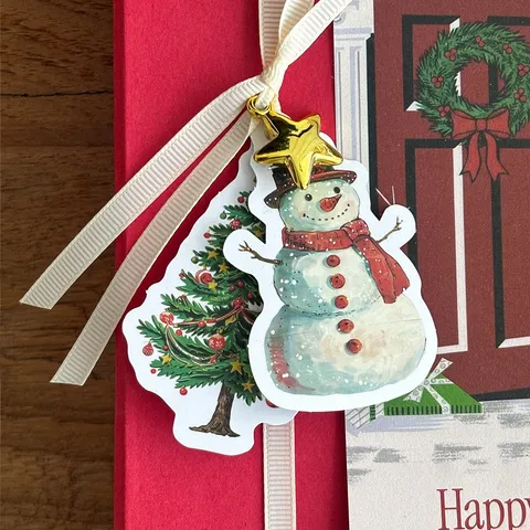 Etiquetas Colgantes de Papel de Dibujos Animados de Navidad Vintage Muñeco de Nieve Forma de Árbol de Navidad Decoración de Envoltura de Regalos Tarjetas de Deseos para Fiesta Hogar