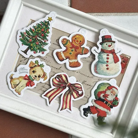 Etiquetas Colgantes de Papel de Dibujos Animados de Navidad Vintage Muñeco de Nieve Forma de Árbol de Navidad Decoración de Envoltura de Regalos Tarjetas de Deseos para Fiesta Hogar