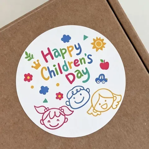 Fröhlicher Kindertag Runde Selbstklebende Etiketten Cartoon Gruß Versiegelungsaufkleber Für Geschenkkarton Verpackung Party Deko