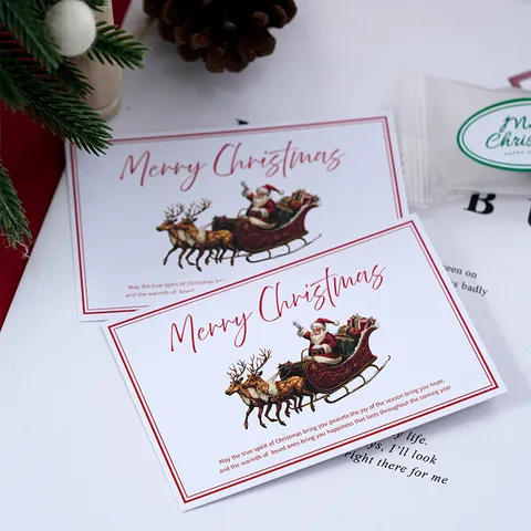 Retro Art Paper Christmas Greeting Cards Fresh Merry Christmas Santa Claus Sleigh Gift Packing DIY Decorative Message Card