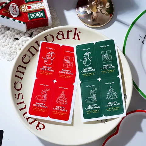 Merry Christmas And Happy New Year Autocollants Scellage Cadeau Dessin Animé Bonhomme Neige Sapin Renne Étiquettes Papier Pour Boîte Biscuits Boulangerie Décor