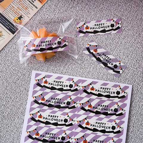 Halloween Rectangular Sealing Stickers For Gift Boxes Pumpkin Ghost Black Cat Pattern Festive Packaging Labels For Party DIY