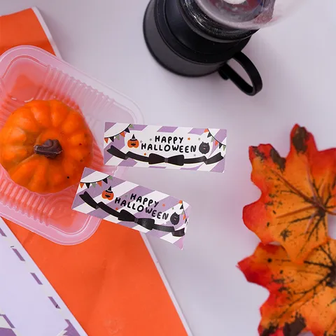 Halloween Rectangular Sealing Stickers For Gift Boxes Pumpkin Ghost Black Cat Pattern Festive Packaging Labels For Party DIY