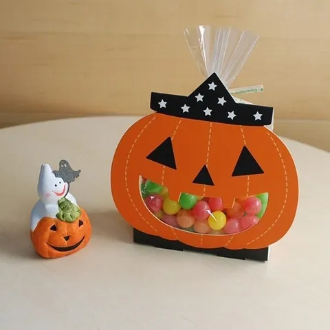 Lot de Sacs à Bonbons Citrouille d'Halloween Avec Base et Liens Boîte à Biscuits Motif Chapeau de Sorcier pour Fête et Cadeaux